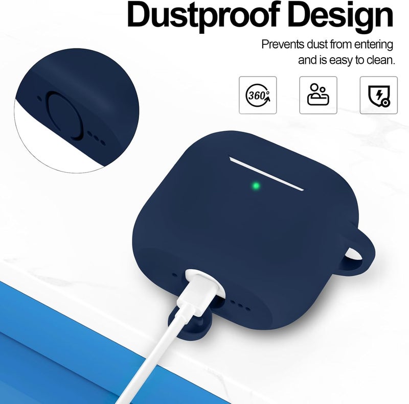 ATUAT Compatible with AirPods 4 Case Cover, Protective Silicone Skin Accessories with Keychain for Women Men for Apple AirPods 4th Generation Case(2024), Front LED Visible，Midnight Blue - Image 4